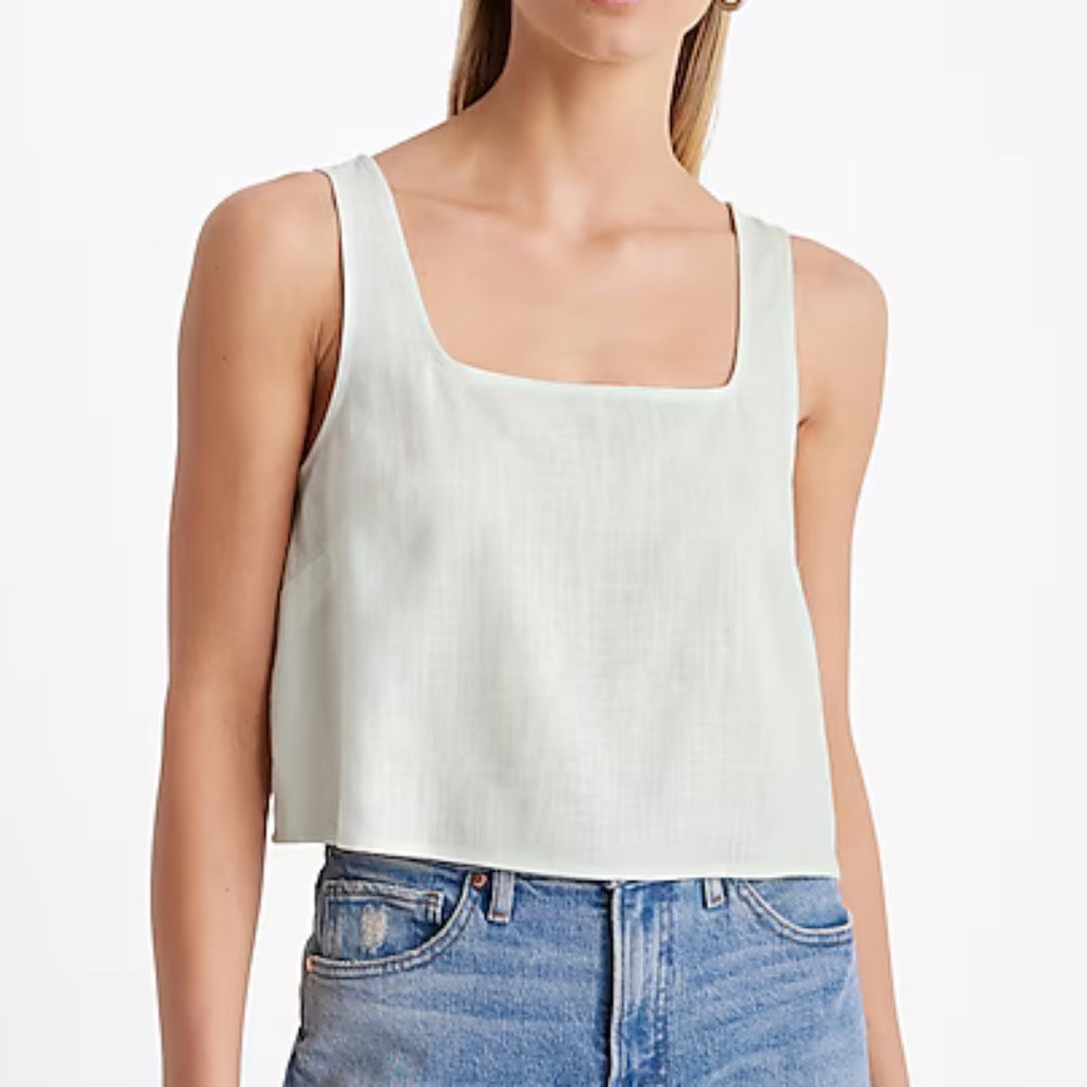 Express Light Green Linen Blend Square Neck Tank Top